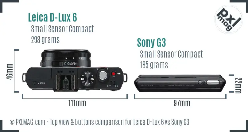 Leica D-Lux 6 vs Sony G3 top view buttons comparison