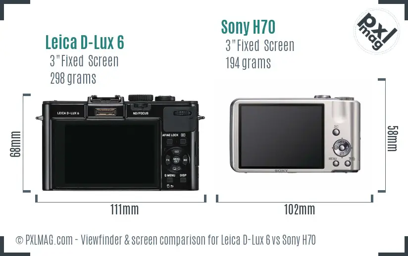 Leica D-Lux 6 vs Sony H70 Screen and Viewfinder comparison