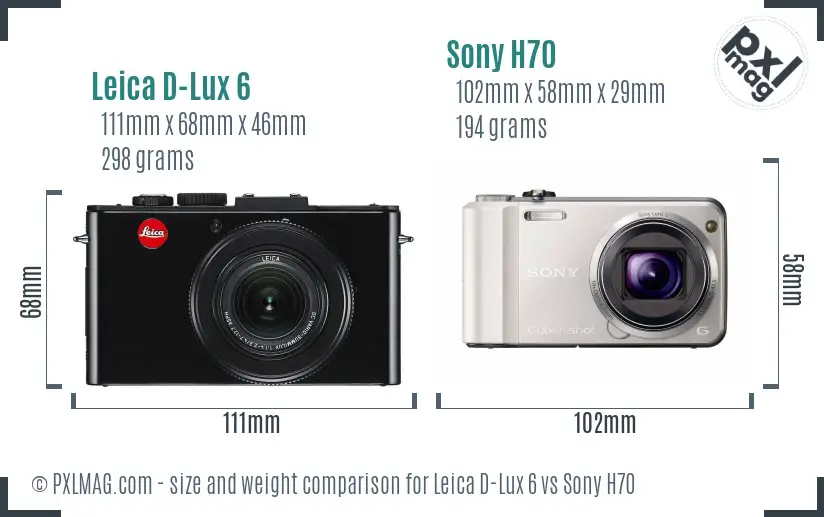 Leica D-Lux 6 vs Sony H70 size comparison