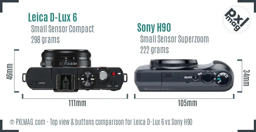 Leica D-Lux 6 vs Sony H90 top view buttons comparison