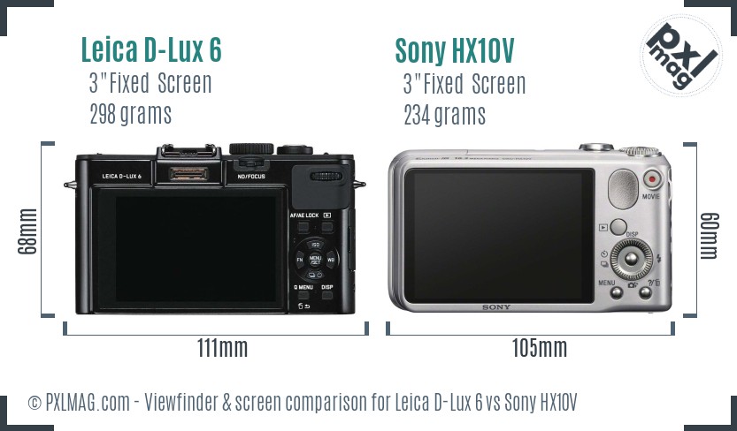 Leica D-Lux 6 vs Sony HX10V Screen and Viewfinder comparison