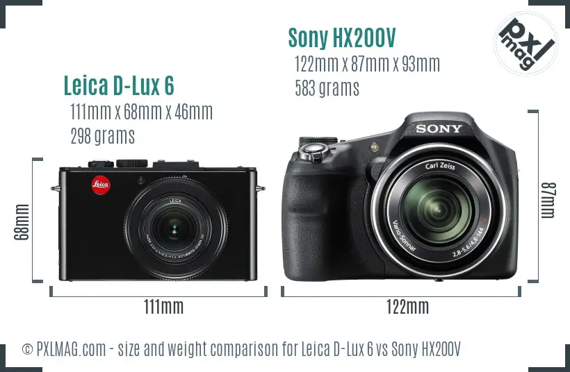 Leica D-Lux 6 vs Sony HX200V size comparison