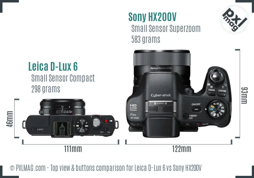 Leica D-Lux 6 vs Sony HX200V top view buttons comparison