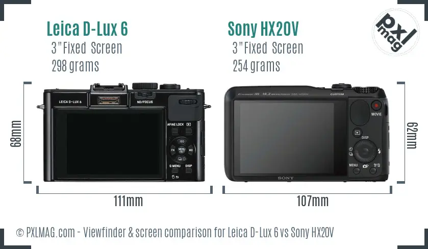 Leica D-Lux 6 vs Sony HX20V Screen and Viewfinder comparison