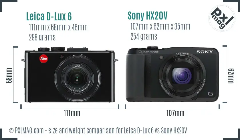 Leica D-Lux 6 vs Sony HX20V size comparison