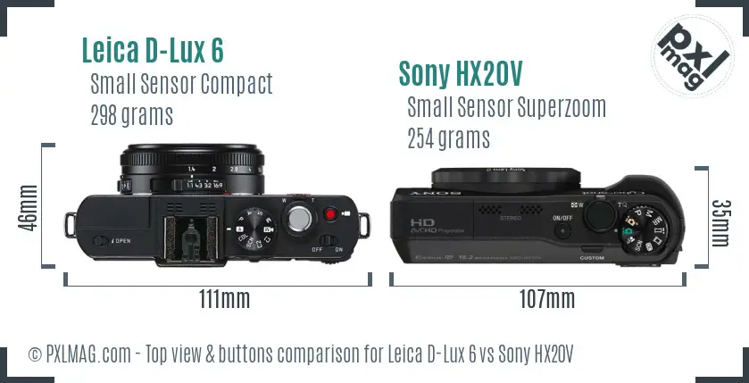 Leica D-Lux 6 vs Sony HX20V top view buttons comparison