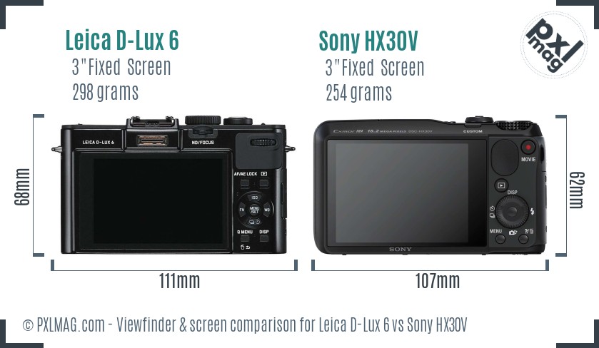 Leica D-Lux 6 vs Sony HX30V Screen and Viewfinder comparison
