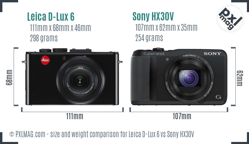 Leica D-Lux 6 vs Sony HX30V size comparison