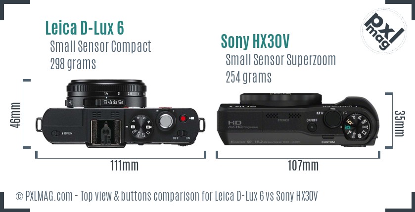 Leica D-Lux 6 vs Sony HX30V top view buttons comparison