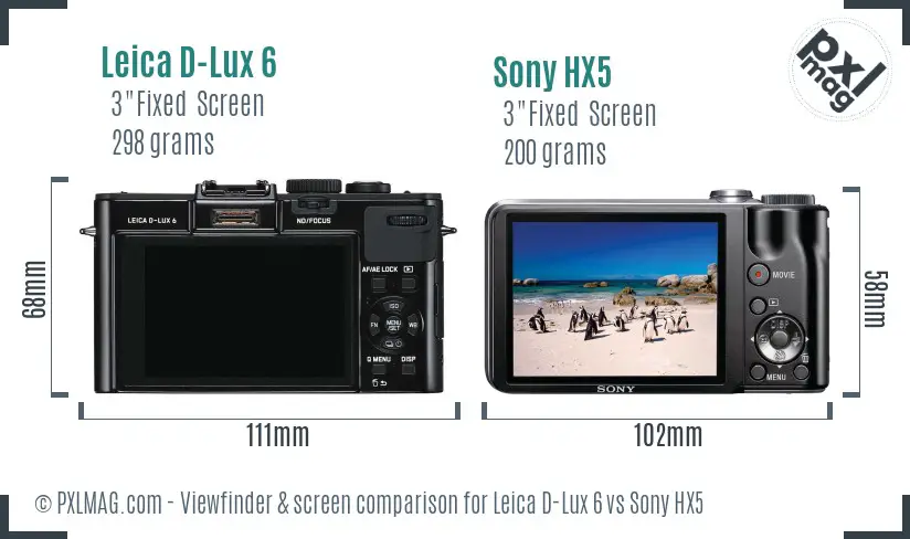 Leica D-Lux 6 vs Sony HX5 Screen and Viewfinder comparison
