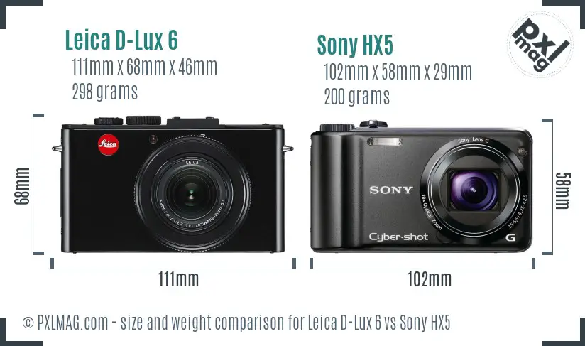 Leica D-Lux 6 vs Sony HX5 size comparison