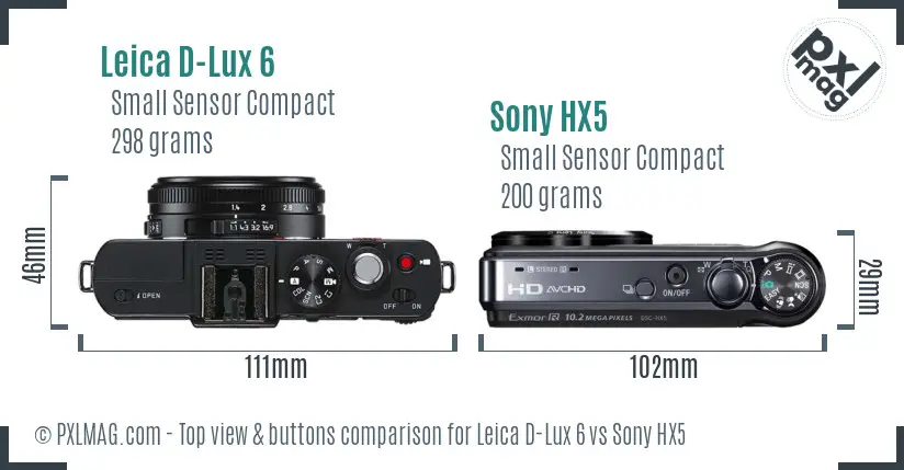 Leica D-Lux 6 vs Sony HX5 top view buttons comparison