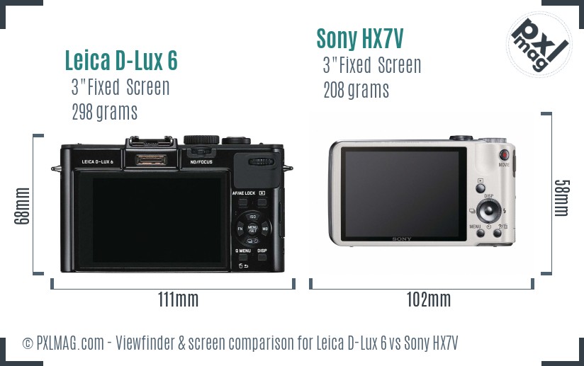 Leica D-Lux 6 vs Sony HX7V Screen and Viewfinder comparison