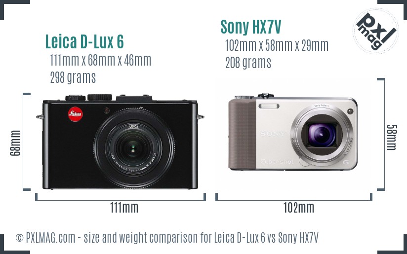 Leica D-Lux 6 vs Sony HX7V size comparison