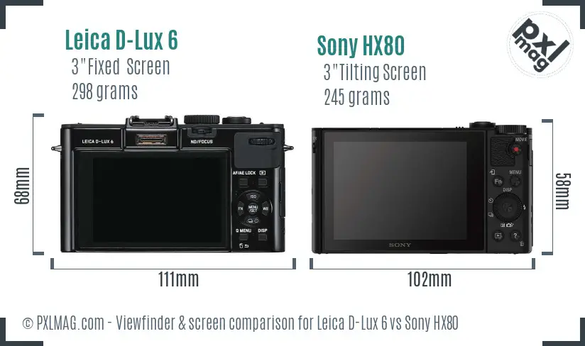 Leica D-Lux 6 vs Sony HX80 Screen and Viewfinder comparison