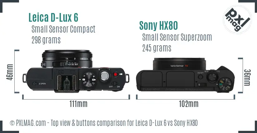 Leica D-Lux 6 vs Sony HX80 top view buttons comparison