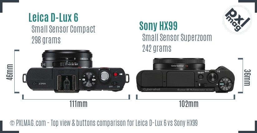 Leica D-Lux 6 vs Sony HX99 top view buttons comparison