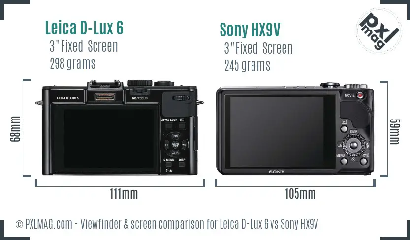 Leica D-Lux 6 vs Sony HX9V Screen and Viewfinder comparison