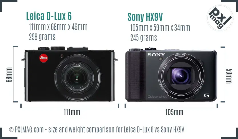 Leica D-Lux 6 vs Sony HX9V size comparison