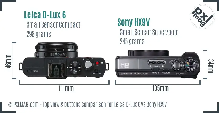 Leica D-Lux 6 vs Sony HX9V top view buttons comparison
