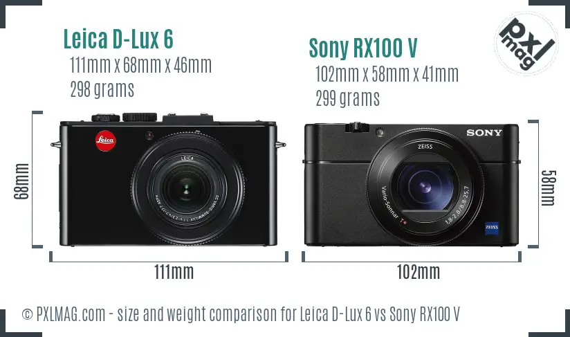 Leica D-Lux 6 vs Sony RX100 V size comparison Leica D-Lux 6 vs Sony RX100 V size comparison