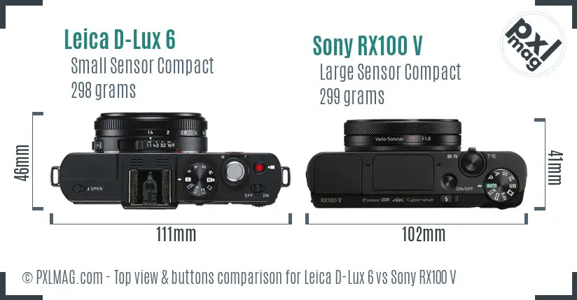 Leica D-Lux 6 vs Sony RX100 V top view buttons comparison Leica D-Lux 6 vs Sony RX100 V top view buttons comparison