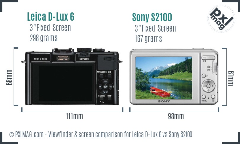 Leica D-Lux 6 vs Sony S2100 Screen and Viewfinder comparison