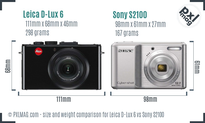 Leica D-Lux 6 vs Sony S2100 size comparison