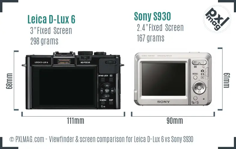 Leica D-Lux 6 vs Sony S930 Screen and Viewfinder comparison