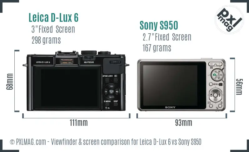 Leica D-Lux 6 vs Sony S950 Screen and Viewfinder comparison