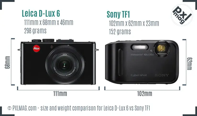Leica D-Lux 6 vs Sony TF1 size comparison