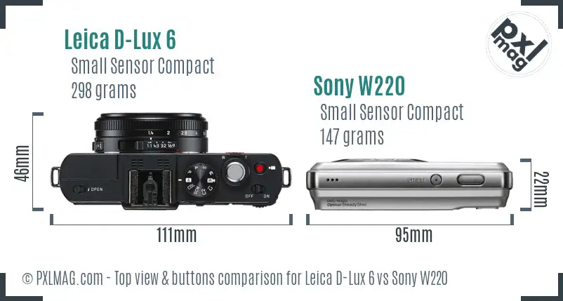Leica D-Lux 6 vs Sony W220 top view buttons comparison