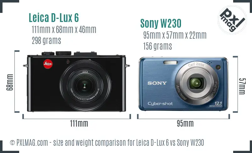 Leica D-Lux 6 vs Sony W230 size comparison