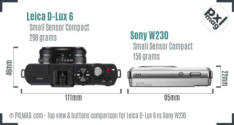 Leica D-Lux 6 vs Sony W230 top view buttons comparison