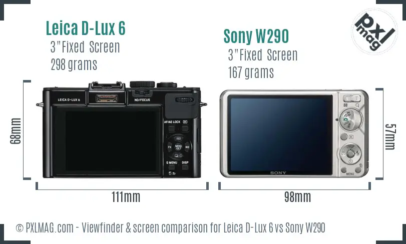 Leica D-Lux 6 vs Sony W290 Screen and Viewfinder comparison