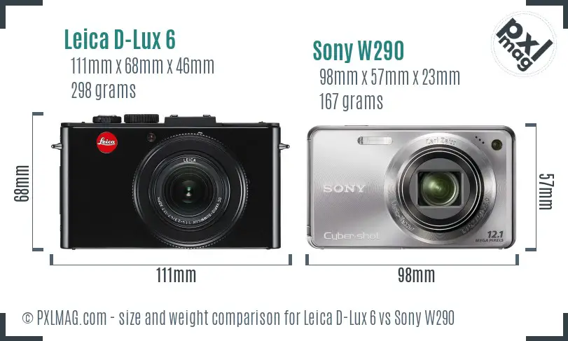 Leica D-Lux 6 vs Sony W290 size comparison