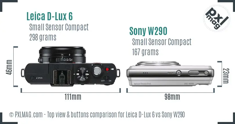 Leica D-Lux 6 vs Sony W290 top view buttons comparison