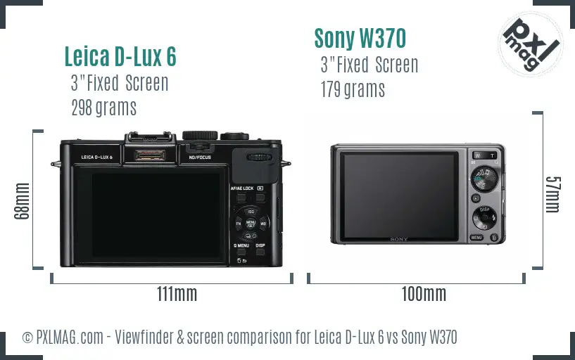 Leica D-Lux 6 vs Sony W370 Screen and Viewfinder comparison