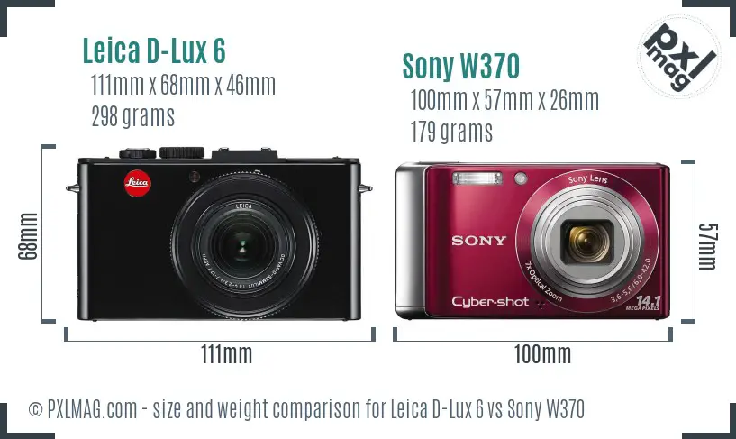 Leica D-Lux 6 vs Sony W370 size comparison