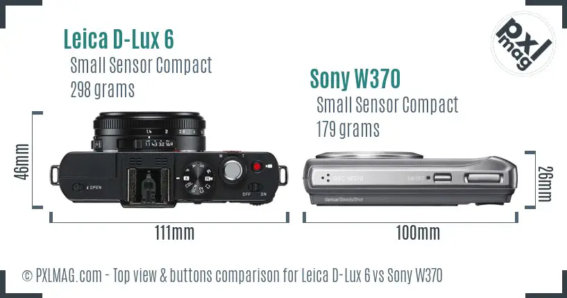 Leica D-Lux 6 vs Sony W370 top view buttons comparison