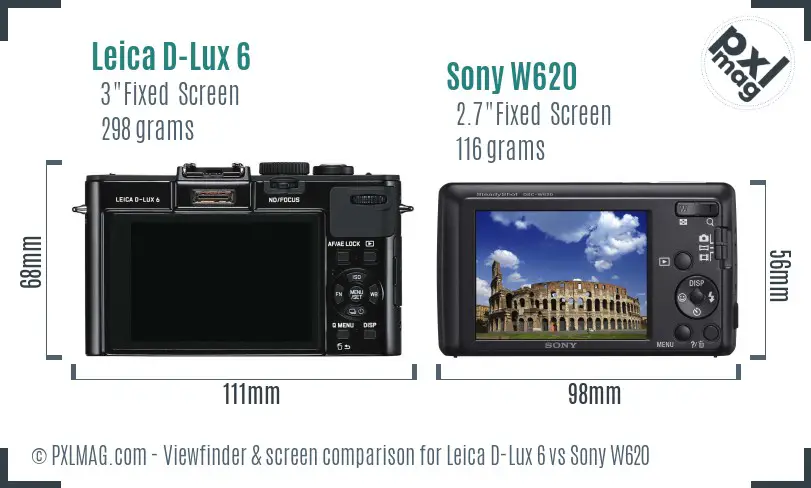 Leica D-Lux 6 vs Sony W620 Screen and Viewfinder comparison