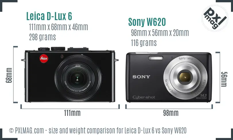 Leica D-Lux 6 vs Sony W620 size comparison