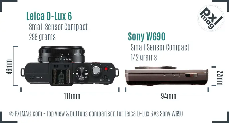 Leica D-Lux 6 vs Sony W690 top view buttons comparison