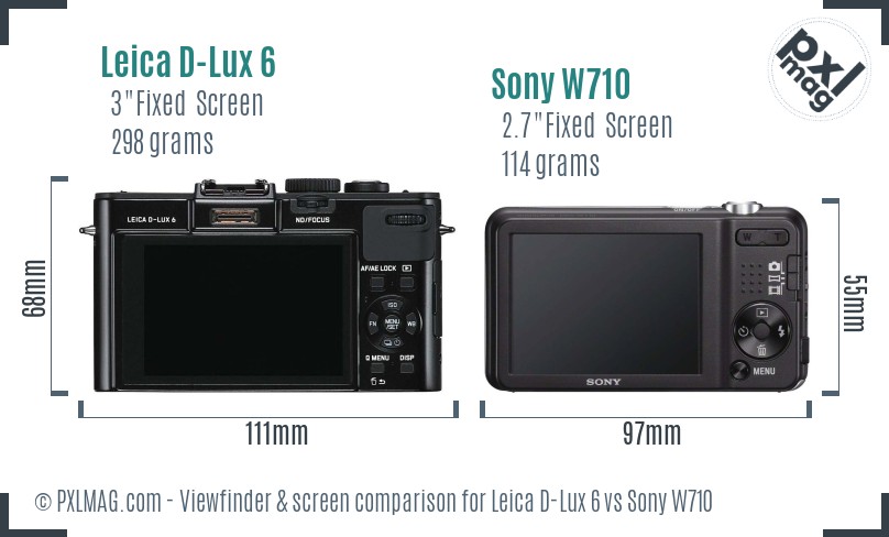 Leica D-Lux 6 vs Sony W710 Screen and Viewfinder comparison