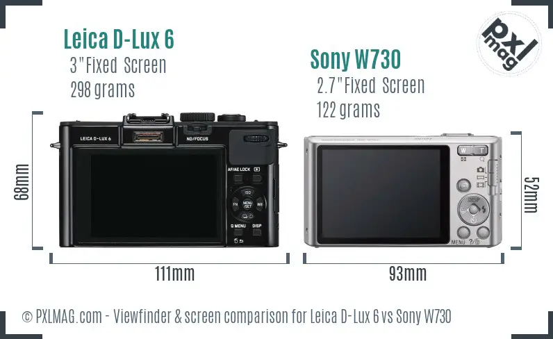 Leica D-Lux 6 vs Sony W730 Screen and Viewfinder comparison