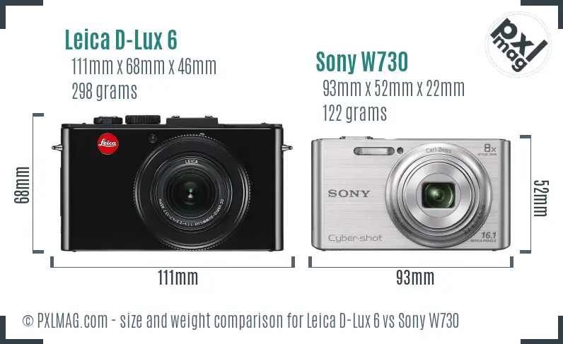 Leica D-Lux 6 vs Sony W730 size comparison