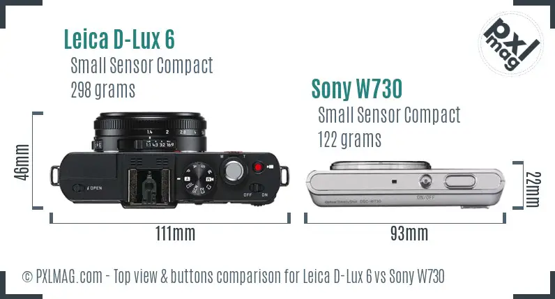 Leica D-Lux 6 vs Sony W730 top view buttons comparison