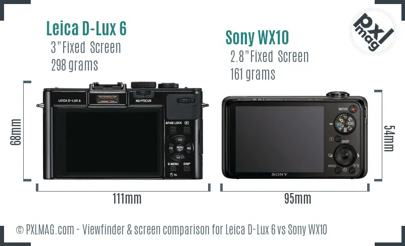 Leica D-Lux 6 vs Sony WX10 Screen and Viewfinder comparison