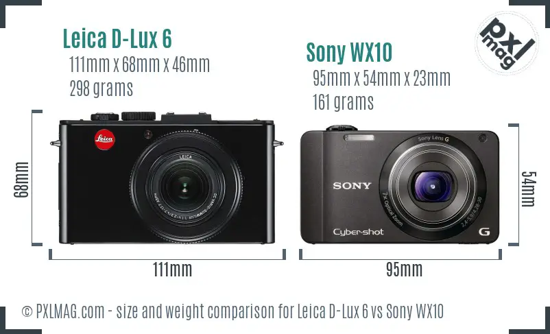 Leica D-Lux 6 vs Sony WX10 size comparison