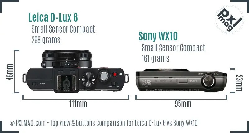 Leica D-Lux 6 vs Sony WX10 top view buttons comparison